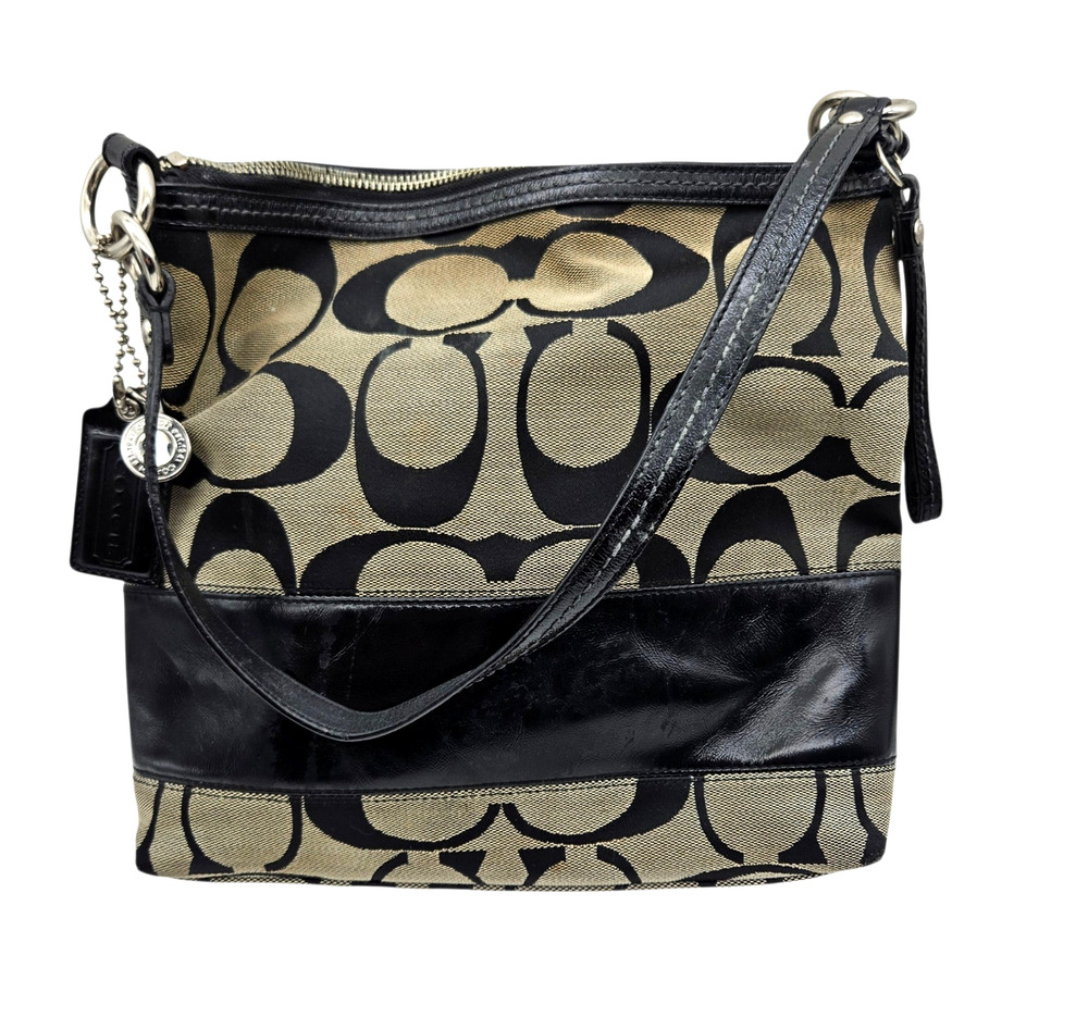 Coach H0826-12825 Signature Canvas And Black Patent Leather Purse Shoulder Bag